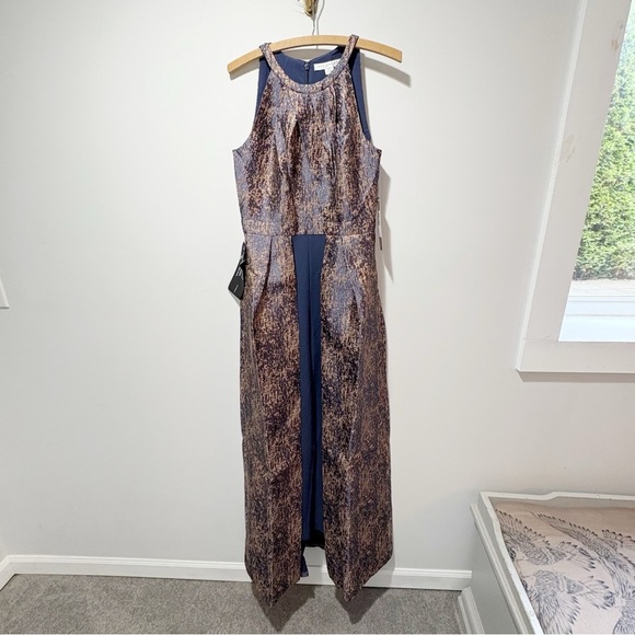 Kay Unger Uma Walk Thru Jumpsuit Size 6 Dark Midnight Jacquard New NWT Pockets - Picture 2 of 16